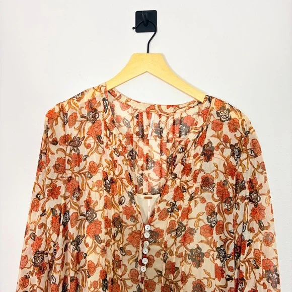 Free People See It Through Maxi Dress Cream Red Floral Boho Size Large - Picture 3 of 11